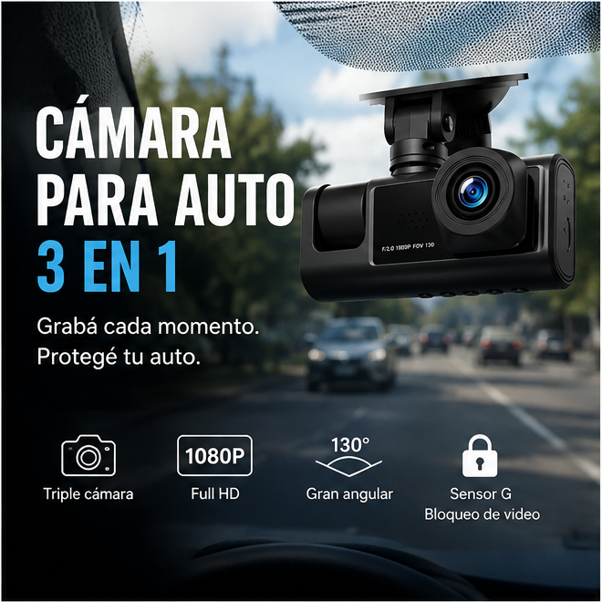 Cámara para Auto 3 en 1 Full HD 1080P 🚗📹
