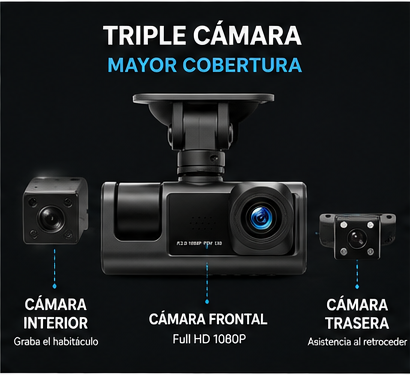 Cámara para Auto 3 en 1 Full HD 1080P 🚗📹