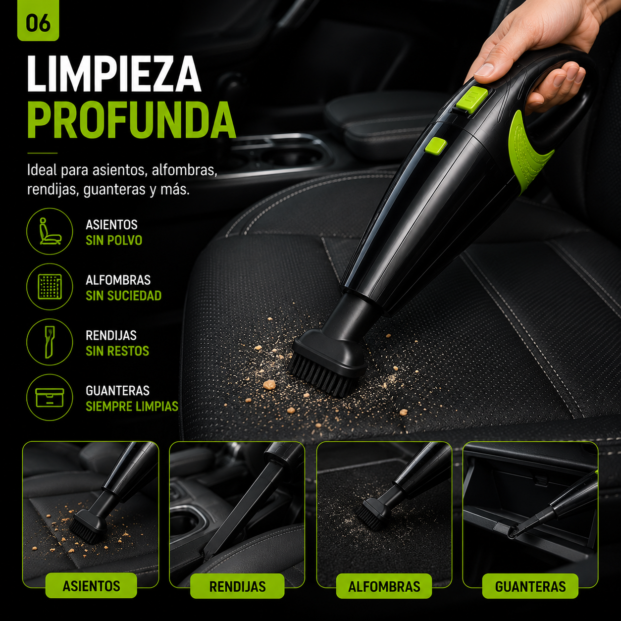 Aspiradora Inalámbrica para Auto 120W – Recargable USB