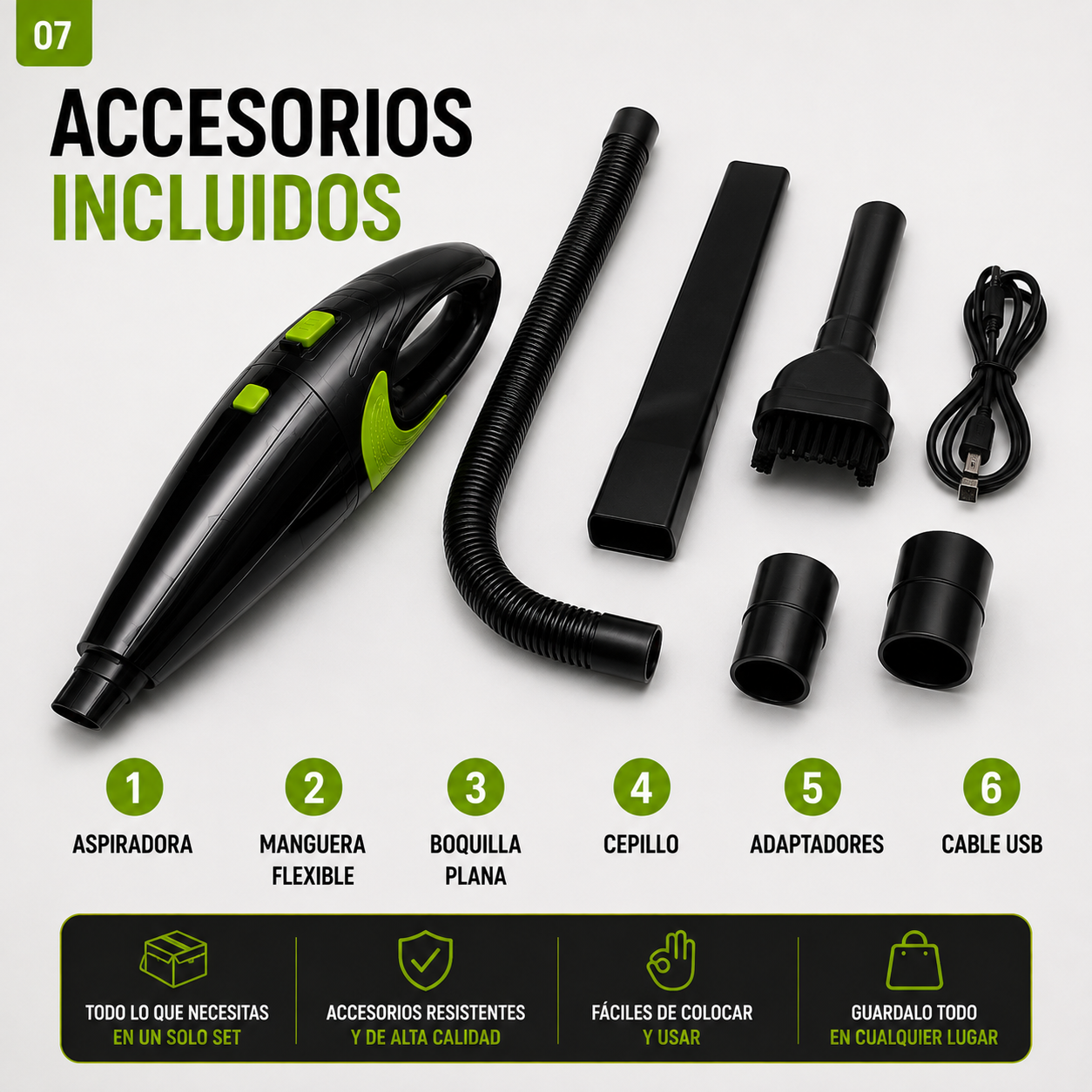 Aspiradora Inalámbrica para Auto 120W – Recargable USB