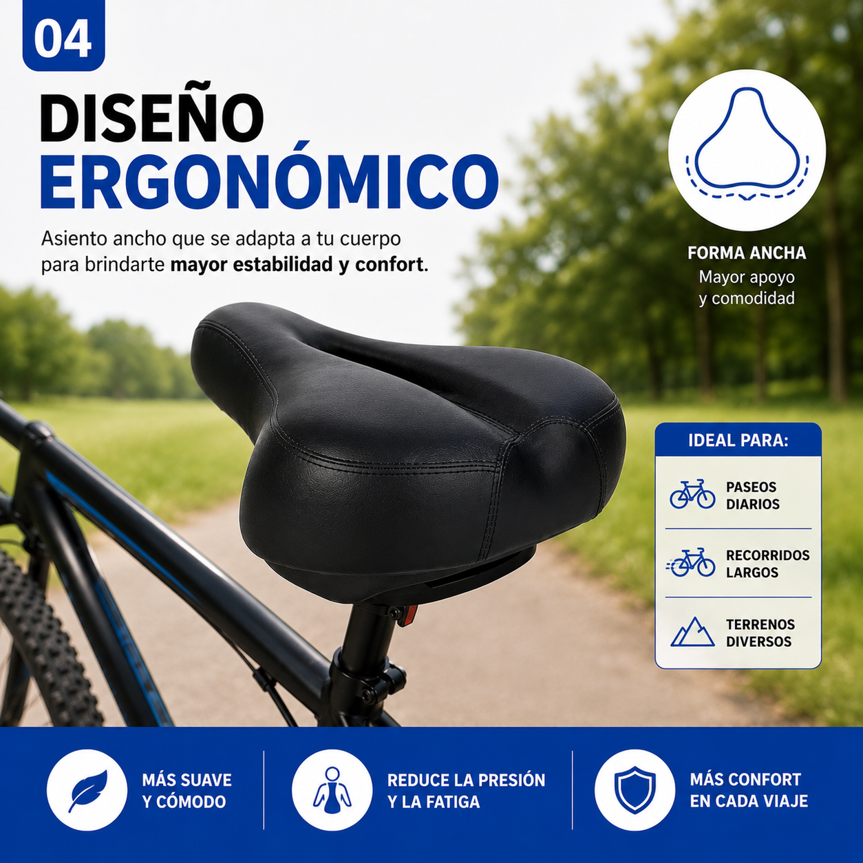 Asiento Ergonómico con Gel para Bicicleta
