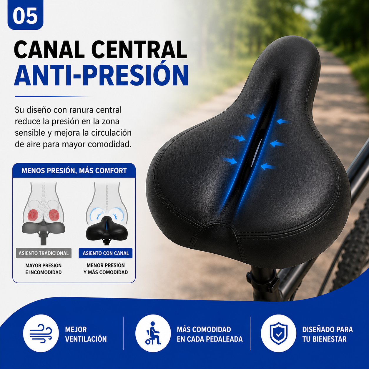 Asiento Ergonómico con Gel para Bicicleta