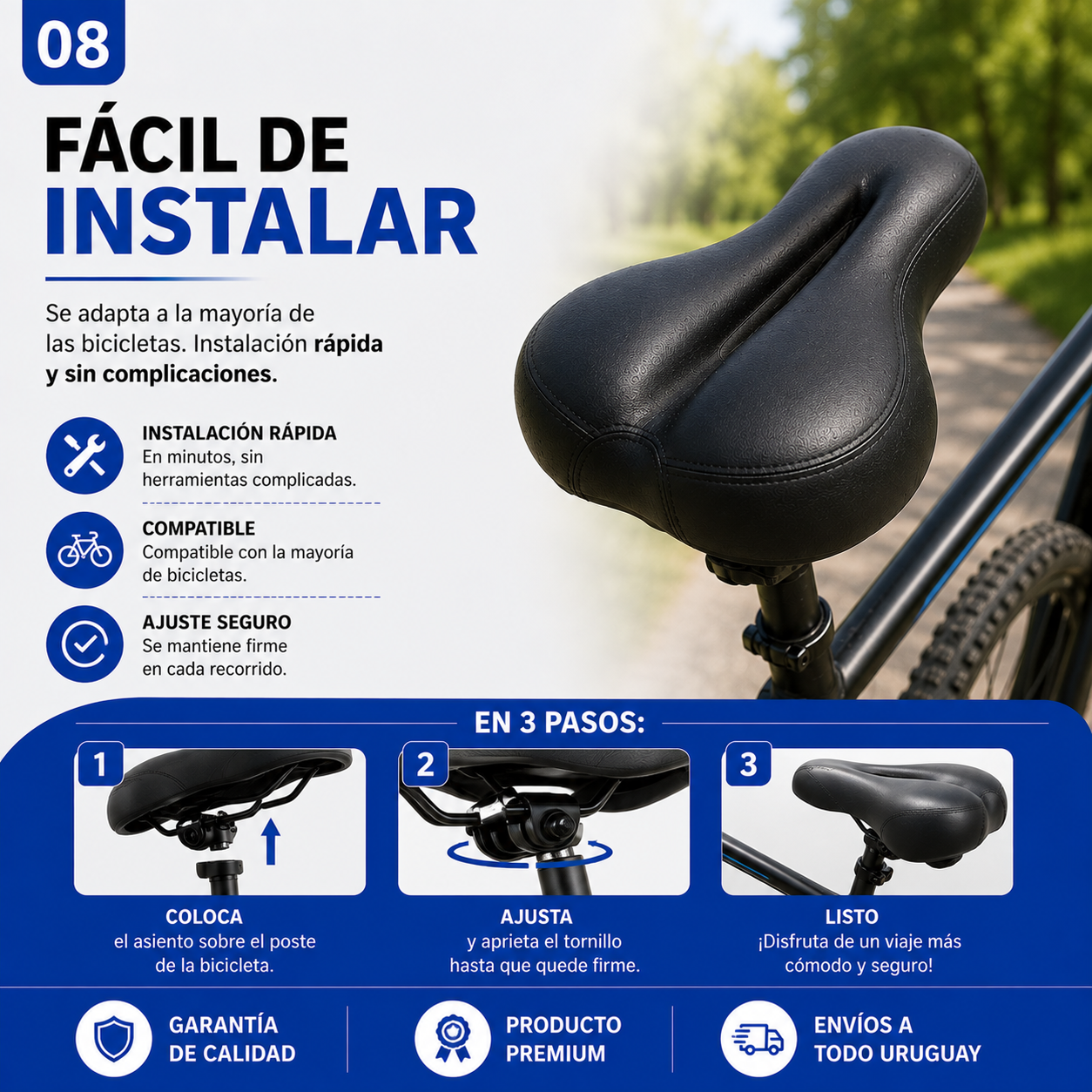 Asiento Ergonómico con Gel para Bicicleta