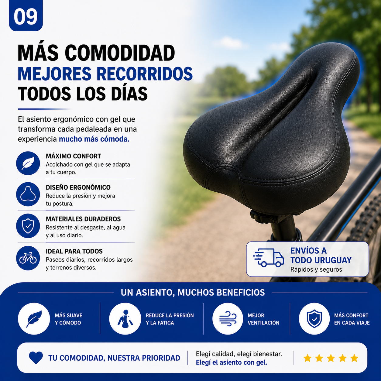 Asiento Ergonómico con Gel para Bicicleta